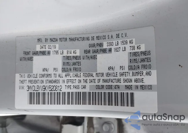 3MYDLBYV9KY520812: 43405647