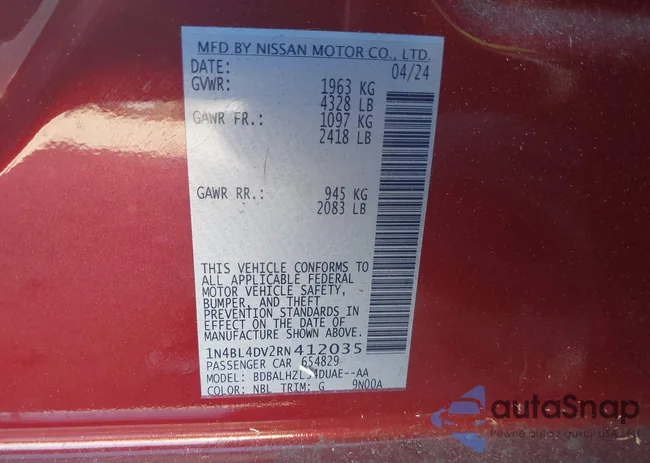 1N4BL4DV2RN412035: 43405693