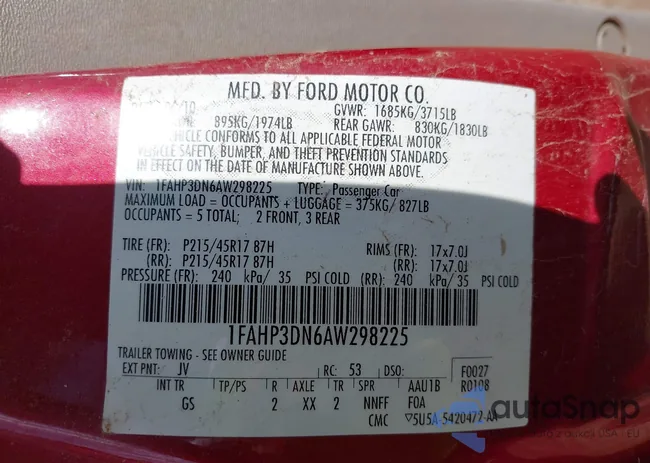 1FAHP3DN6AW298225: 43405732