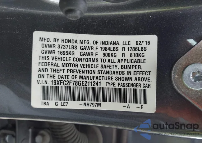 19XFC2F78GE211241: 43405820