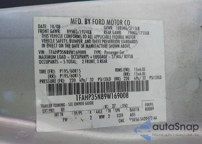 1FAHP35N89W169008: 43405929