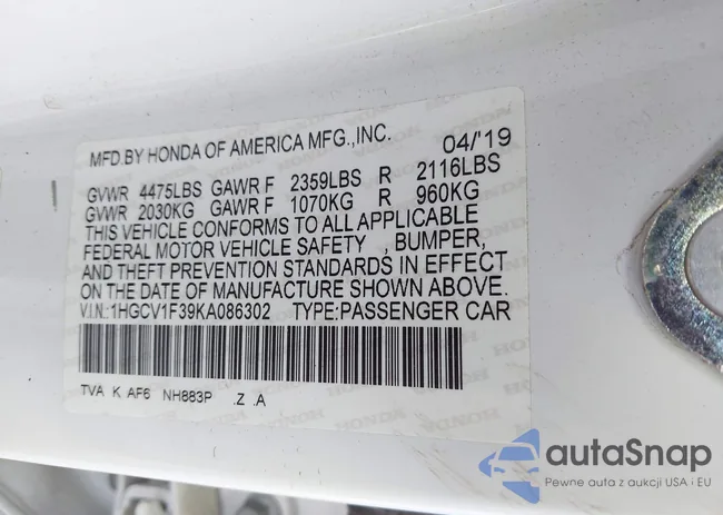 1HGCV1F39KA086302: 43405967