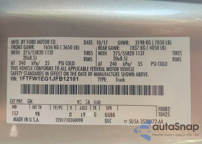 1FTFW1EG1JFB12101: 43406040