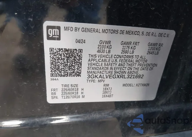 3GKALVEGXRL321692: 43406113