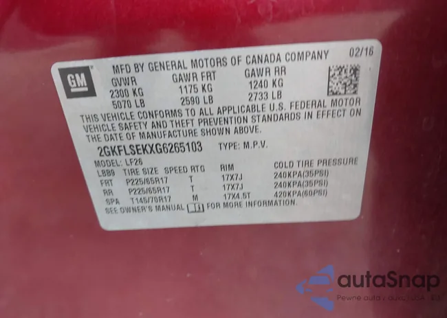 2GKFLSEKXG6265103: 43406122