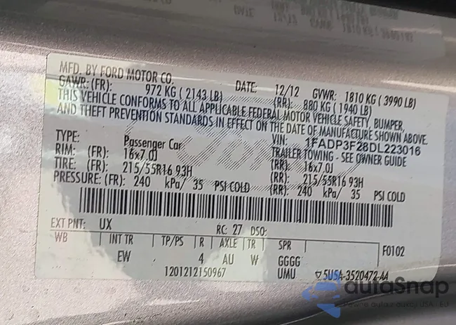 1FADP3F28DL223016: 43406137