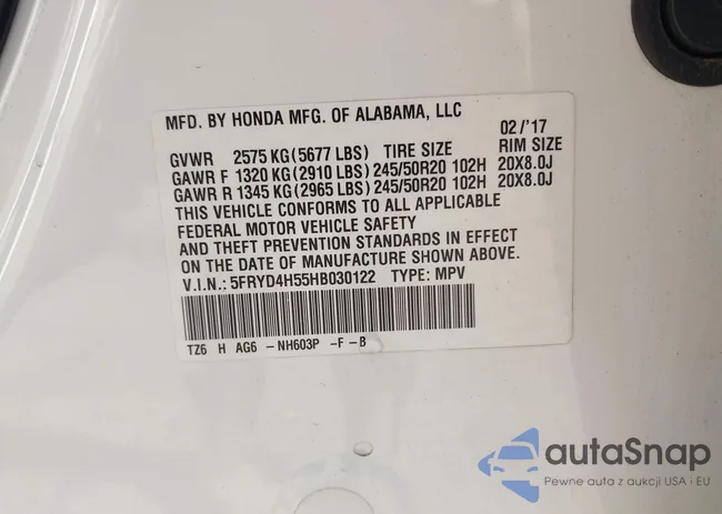 5FRYD4H55HB030122: 43405213