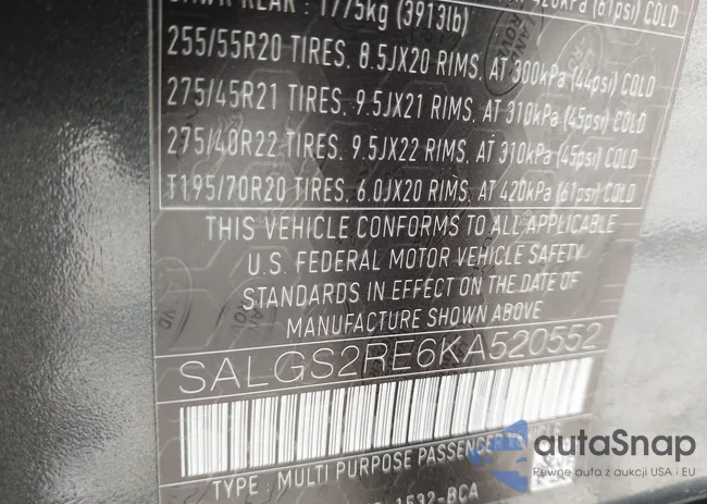 SALGS2RE6KA520552: 43405228