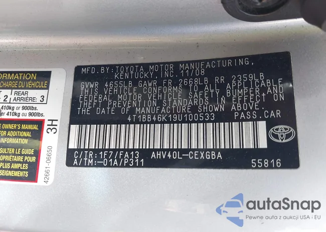 4T1BB46K19U100533: 43405245