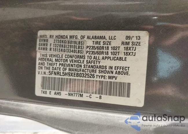 5FNRL5H9XEB032526: 43405282