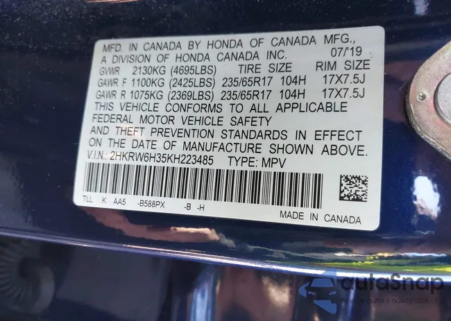 2HKRW6H35KH223485: 43405287