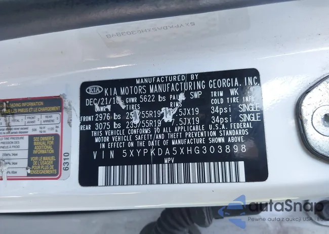 5XYPKDA5XHG303898: 43405432