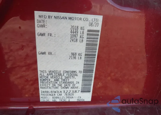 1N4BL4FW3LN322387: 43405486