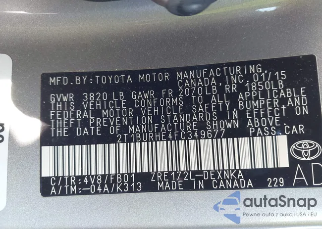 2T1BURHE4FC349677: 43406623