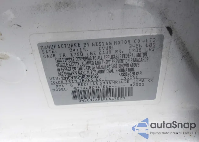 3N1CN7AP1KL867029: 43406678