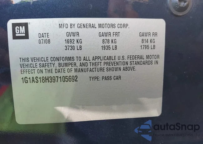 1G1AS18H397105692: 43406683