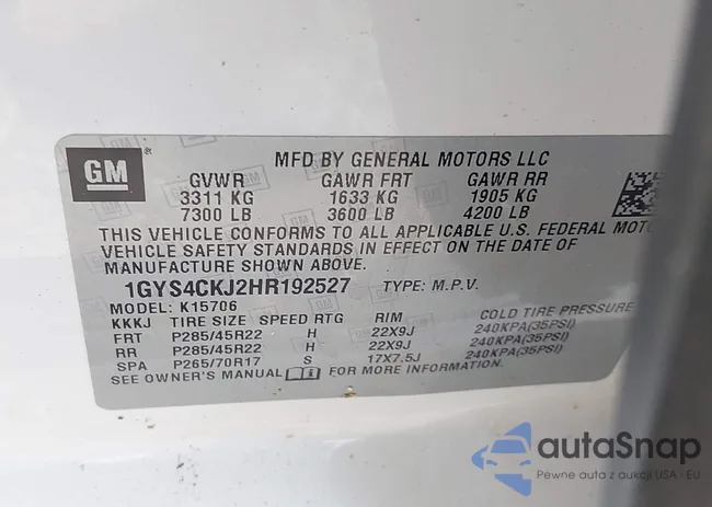 1GYS4CKJ2HR192527: 43406914