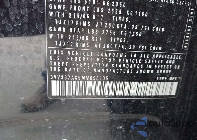 3VV3B7AX5MM098135: 43406989