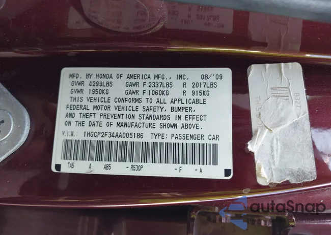 1HGCP2F34AA005186: 43407071