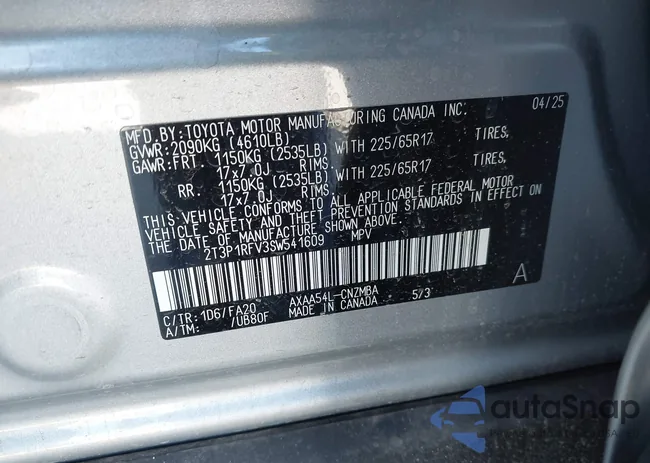 2T3P1RFV3SW541609: 43407179