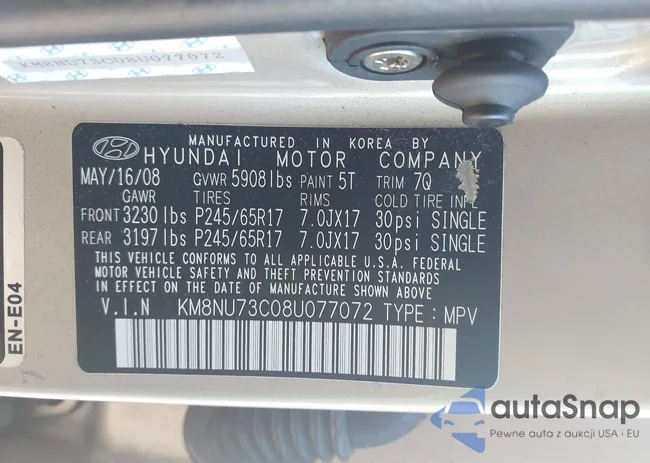 KM8NU73C08U077072: 43406215