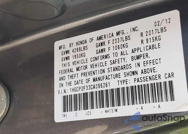 1HGCP2F33CA096261: 43406244