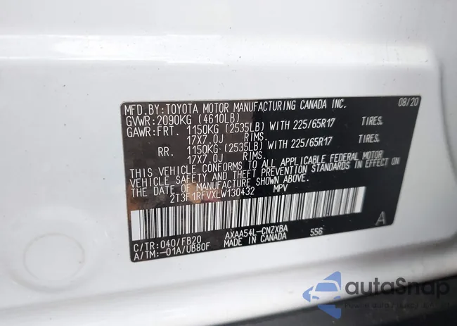 2T3F1RFVXLW130432: 43406357