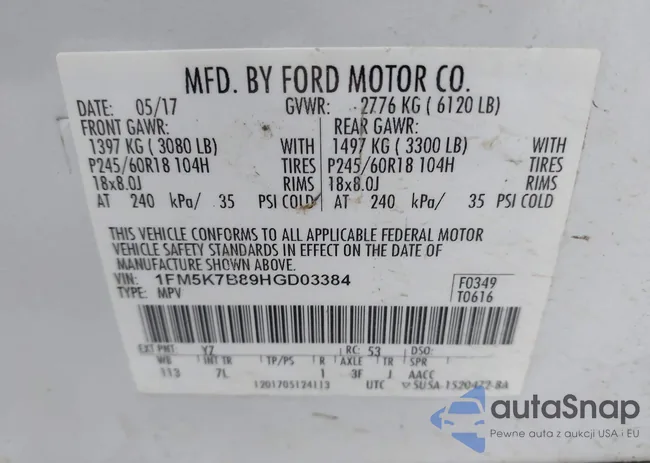 1FM5K7B89HGD03384: 43406432