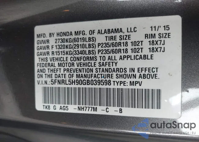 5FNRL5H90GB039598: 43406467