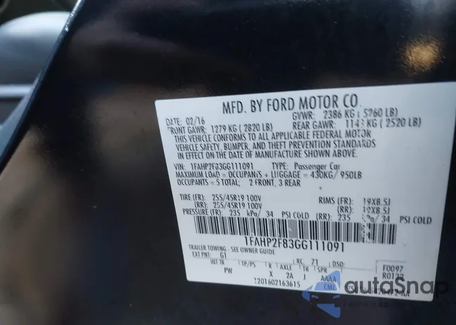 1FAHP2F83GG111091: 43406509