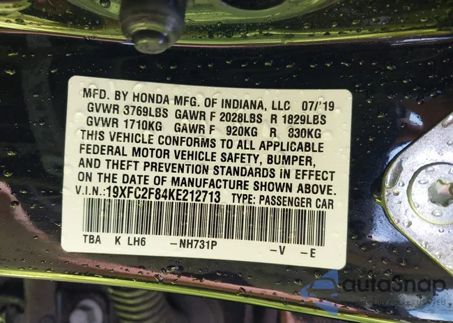 19XFC2F84KE212713: 43406537