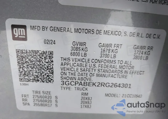 3GCPABEK2RG264301: 43407857