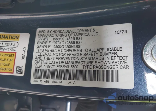 1HGCY1F38RA015500: 43407923