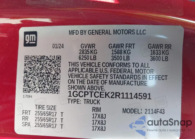 1GCPTCEK2R1114591: 43407945