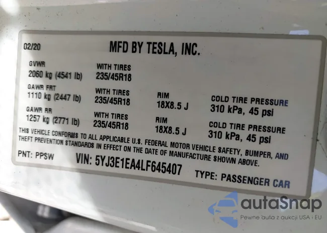 5YJ3E1EA4LF645407: 43407977