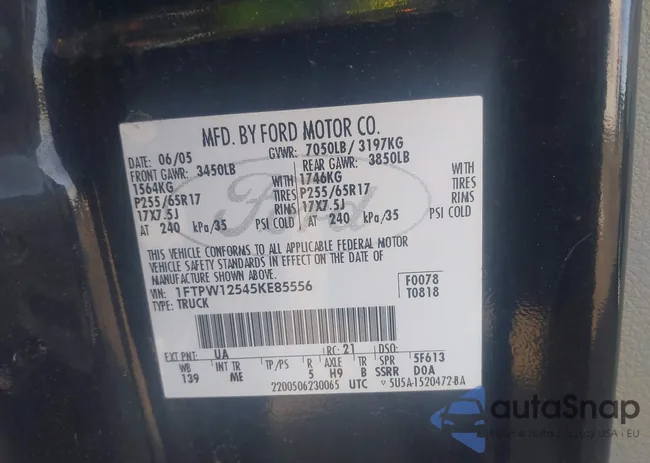 1FTPW12545KE85556: 43408142