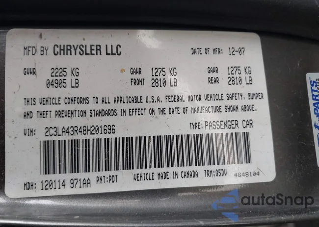2C3LA43R48H201696: 43407220