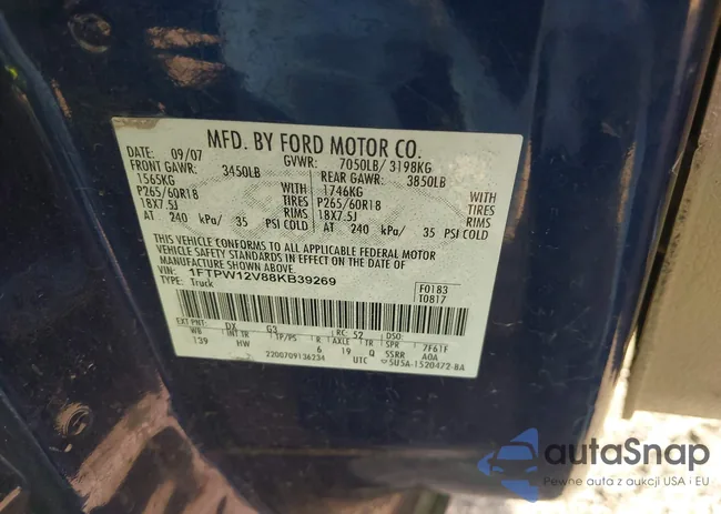 1FTPW12V88KB39269: 43407235