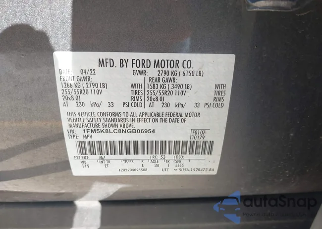 1FM5K8LC8NGB06954: 43407440