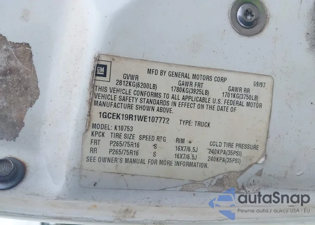 1GCEK19R1WE107772: 43407508