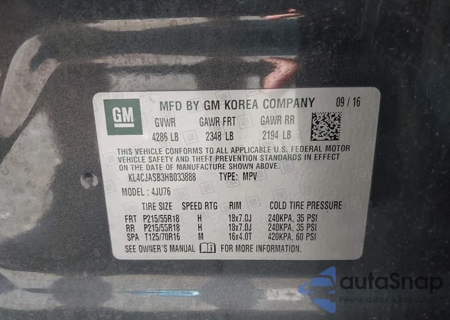 KL4CJASB3HB033888: 43408634