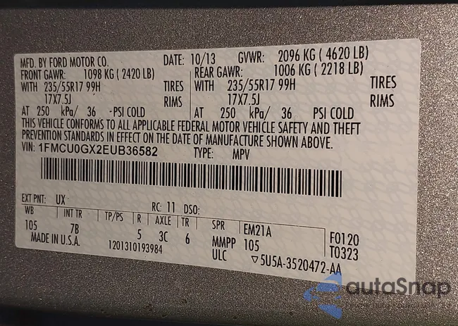 1FMCU0GX2EUB36582: 43408651