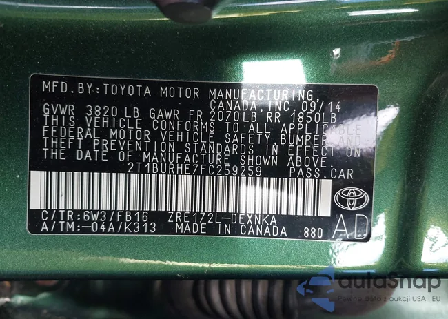 2T1BURHE7FC259259: 43408716