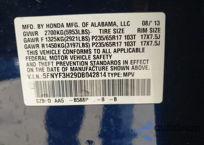 5FNYF3H29DB042814: 43408861