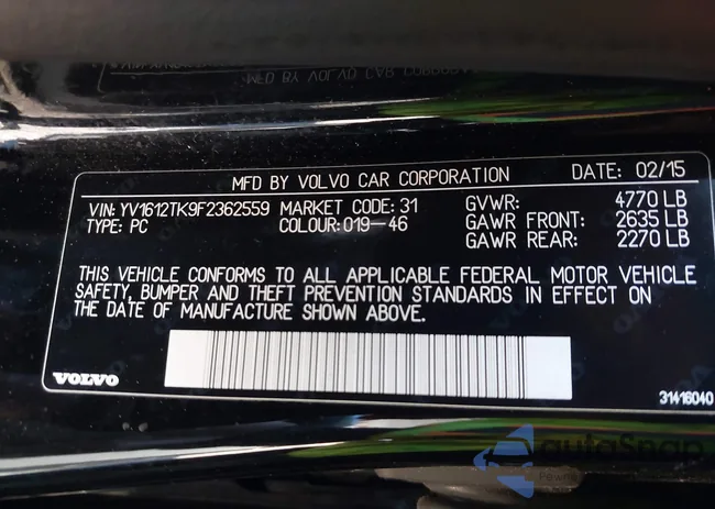 YV1612TK9F2362559: 43408950