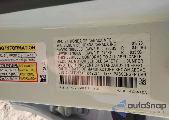 2HGFE2F54PH519327: 43409052