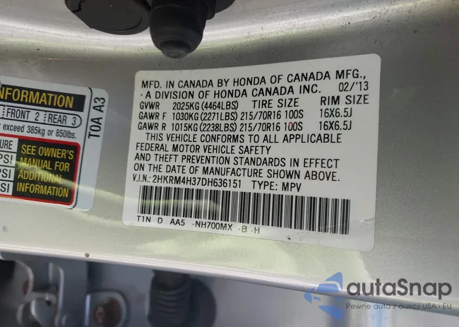 2HKRM4H37DH636151: 43409080