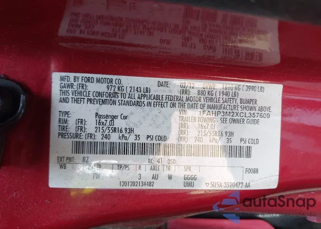 1FAHP3M2XCL357609: 43409089