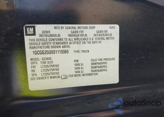 1GCGG25U931119360: 43408405