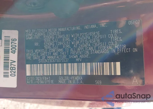 5TDZK23C67S075537: 43408465